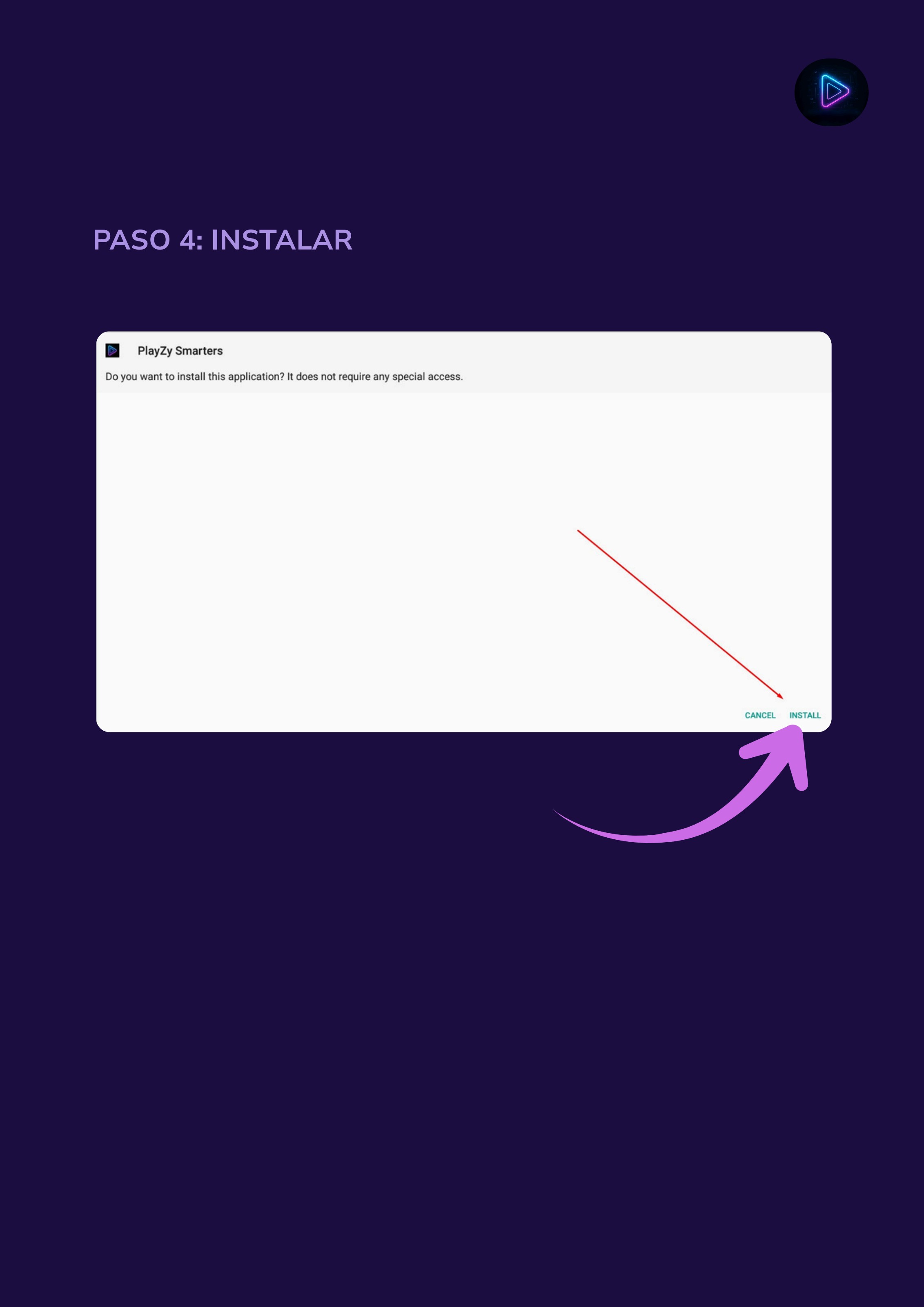 Toca 'INSTALL' para completar la instalación