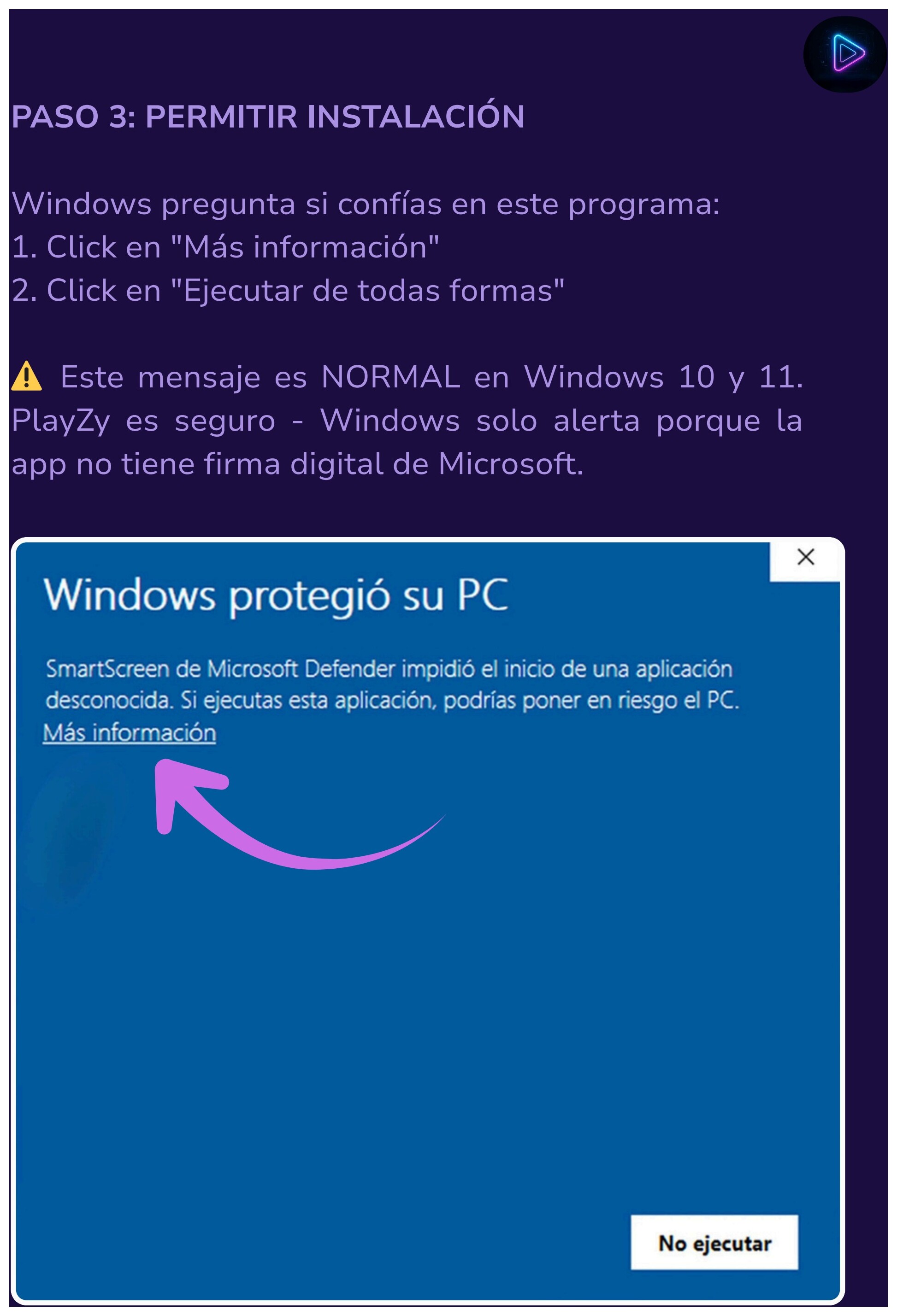 Permite la instalación en Windows