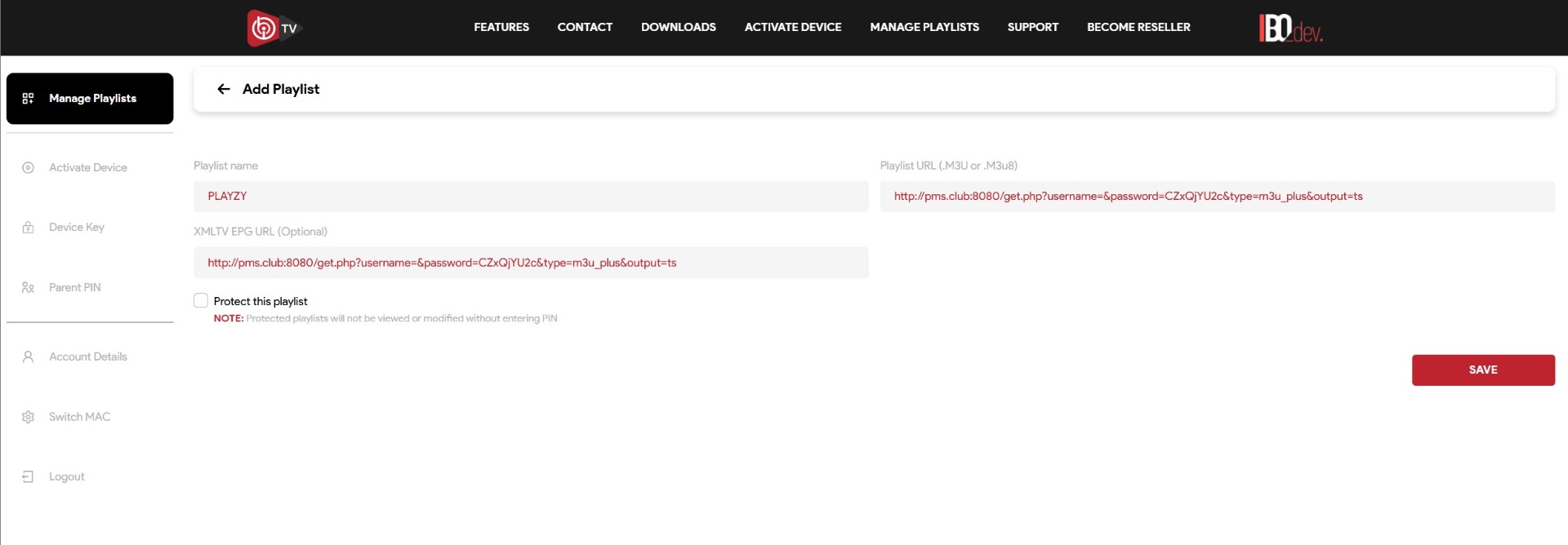 Completa la URL y presiona SAVE