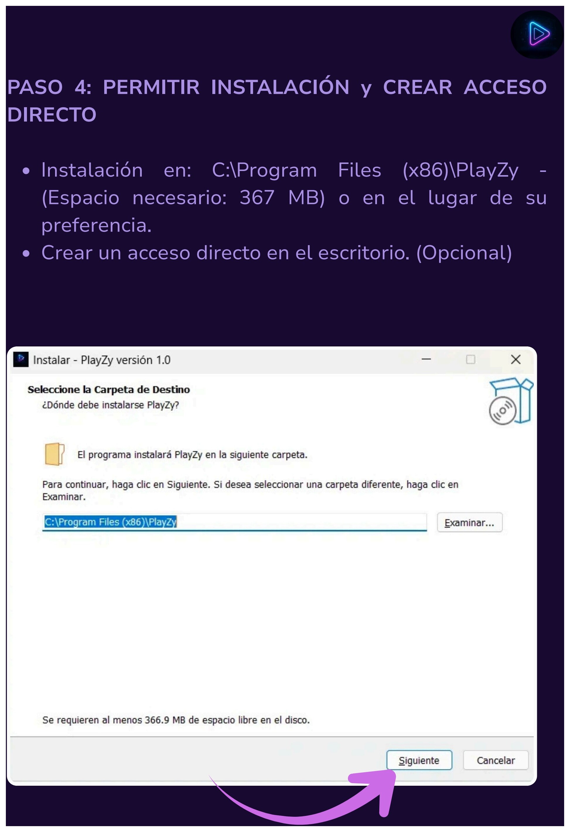 Elige la ubicación e instala